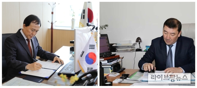 농업기술실용화재단은 카자흐스탄 국립농업대학교와 ’21년 상반기까지 카자흐스탄 국립농업대학교 내 1.5ha 부지에 ‘한국형 스마트팜 기술+제품+인력+종자’를 모두 묶은 ‘패키지형 데모온실’을 구축하고 온실 운영과 활용 및 홍보 등에 관한 협약을 체결했다. 이번 협약은 코로나19로 비대면으로 진행됐다.