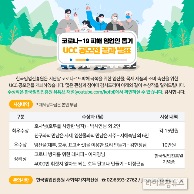 코로나-19 피해 임업인 돕기 UCC 공모전 결과 발표