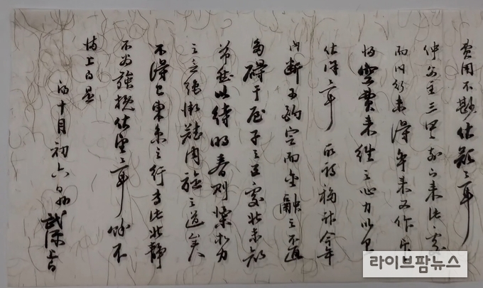명확한 제조법이 전수되지 않은 우리의 전통한지 중 ‘태지(苔紙)’의 핵심원료가 ‘해캄’임을 밝혀내고, 전통기법으로 복원하는 데 성공했다. 사진은 태지를 사용한 고문서.