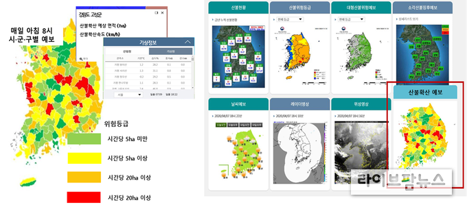 산불확산 위험 예보 구현 모습