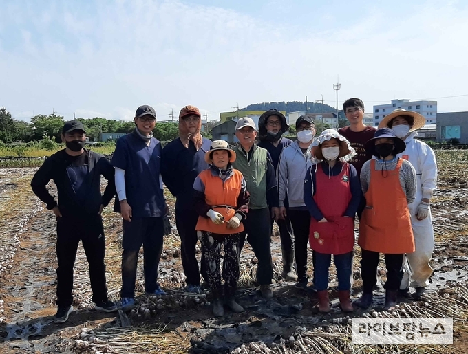 가축위생방역지원본부 제주도본부는 21일 양은범 본부장을 비롯한 직원 10여명은 관내 마늘농가를 찾아 마늘수확에 힘을 보탰다.