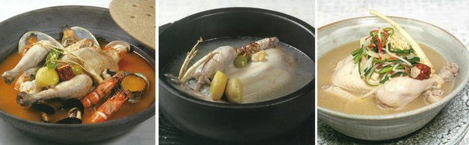 사진 왼쪽부터 매운해물삼계탕, 너트삼계탕, 된장삼계탕.