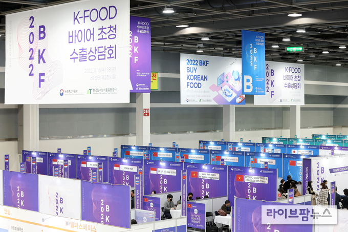 농림축산식품부는 ‘2022 대한민국 식품대전’과 연계해 16일부터 18일까지 3일간 서울 양재동 aT센터에서 대규모 수출상담회 바이 코리아 푸드(BKF, Buy Korean Food)를 개최했다. 3일간 개최된 수출상담회에서는 총 1,541건 및 2천 6백만불 규모의 상담이 진행됐다.