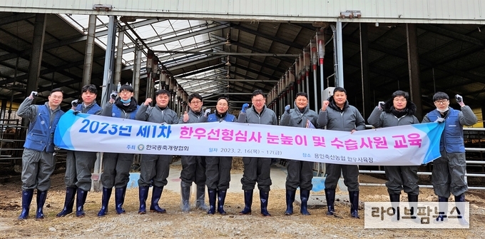 한국종축개량협회는 선형심사 전문가와 신규직원을 대상으로 한우 선형심사 심사원들의 심사능력을 표준화하여 농가에게 객관적이고 체계적인 심사결과를 제공하기 위해 지난 16~17일 경기 용인축산농협 한우사육장에서 ‘한우선형심사 눈높이교육’을 실시했다.