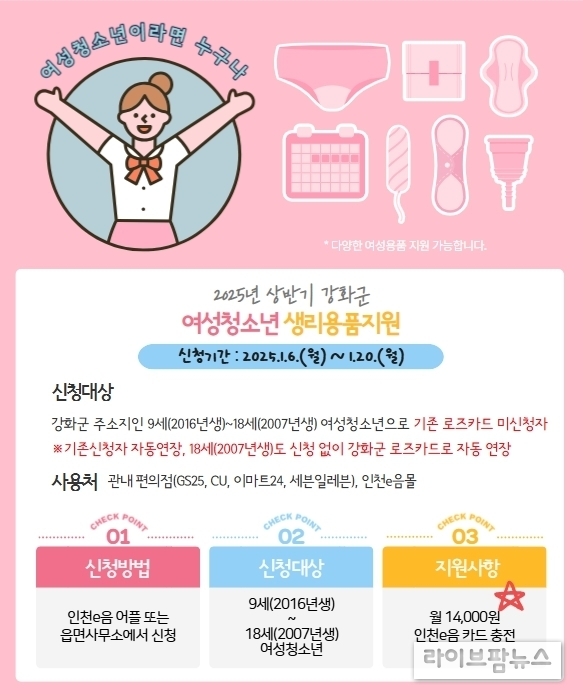 여성청소년 보건위생용품 지원 포스터.(사진=인천강화군)