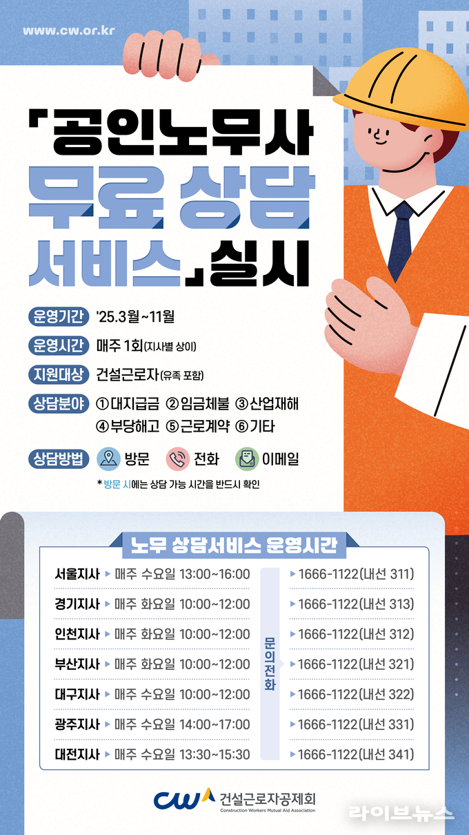 공인노무사 무료상담 서비스 안내 이미지.(사진=건설근로자공제회)