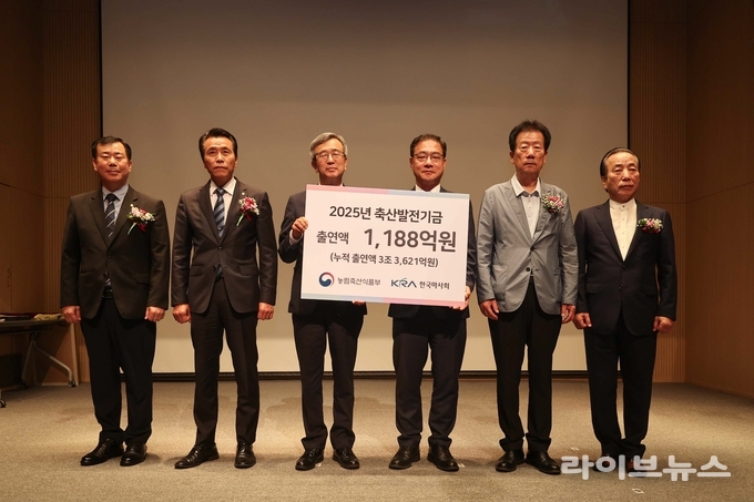 한국마사회는 지난 21일 렛츠런파크 서울에서 농축산업 발전을 위한 주요 재원인 축산발전기금으로 총 1,188억 원을 출연해 축산발전기금 사무국에 전달했다.