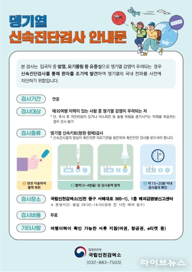 뎅기열 신속진단검사 안내문.(사진=국립인천검역소)
