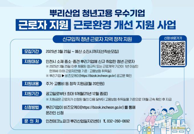 뿌리사업 청년고용 우수기업 근로자 지원 근로환경 개선지원시업 안내 포스터.(사진=인천테크노파크)