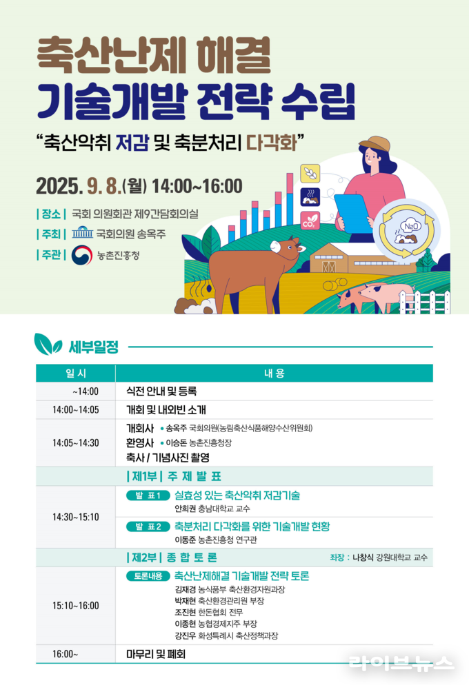 축산난제 해결 기술개발 전략 수립 토론회 포스터.(사진=송옥주 의원실)