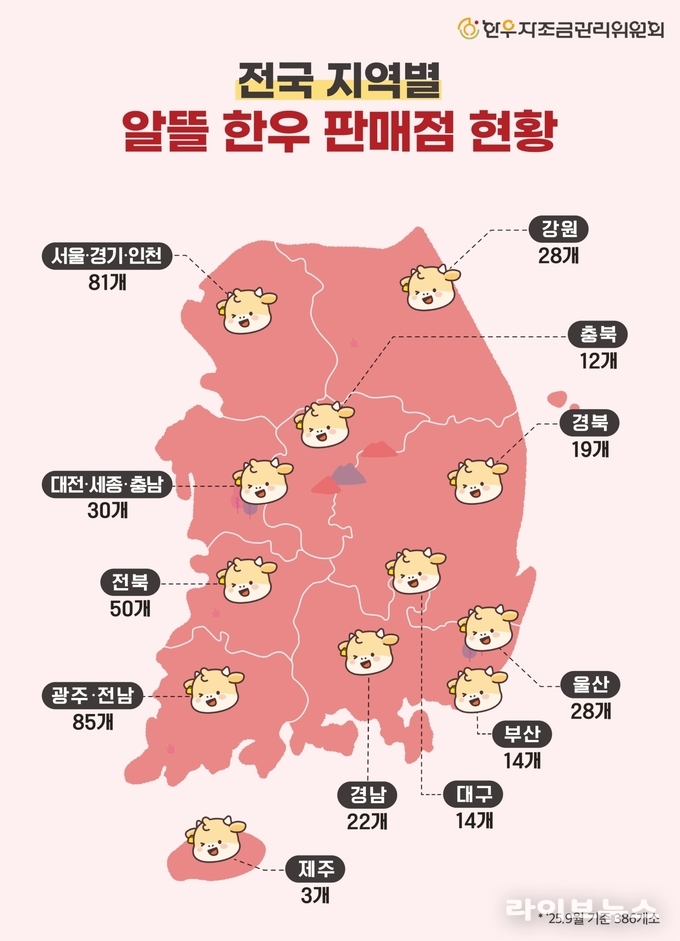 전국 지역별 알뜰한우판매점 현황(사진=한우자조금 제공)