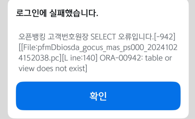 신한은행 오류 메시지 캡처
